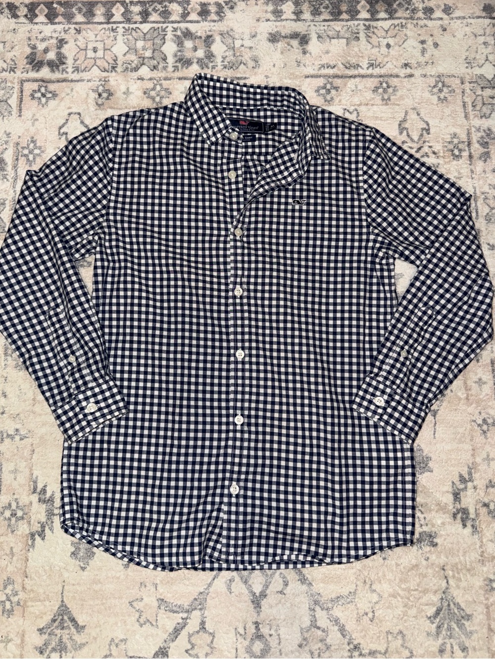 Vineyard Vines Navy and White Gingham Button-Up Shirt